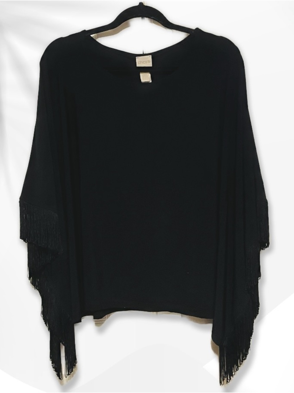 Chico's Black Fringe Poncho L/XL